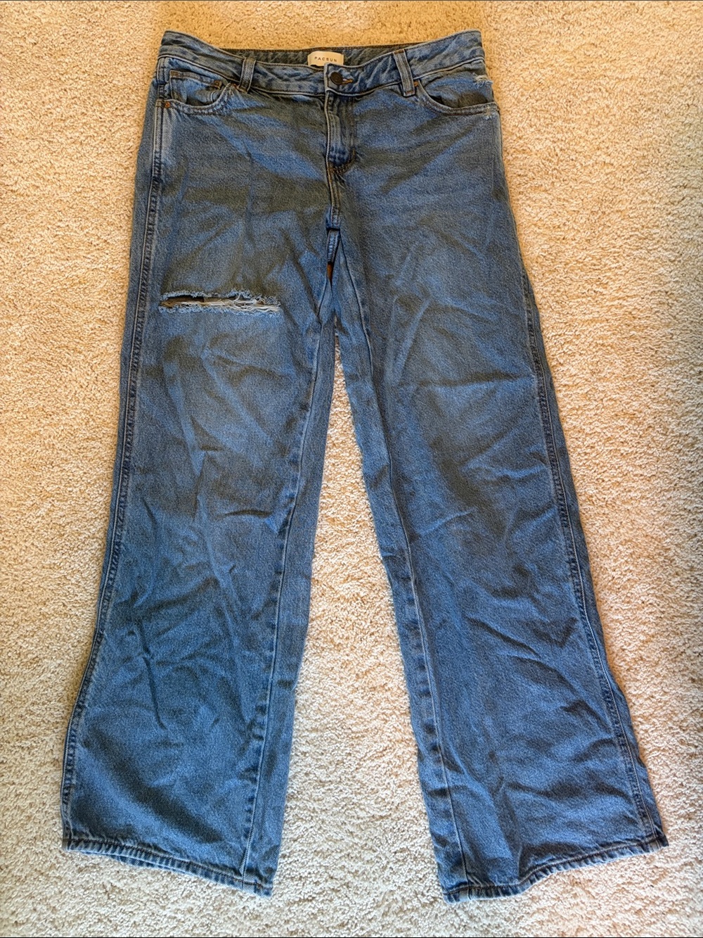 PacSun Women's Blue Flare Jeans with Knee Distress